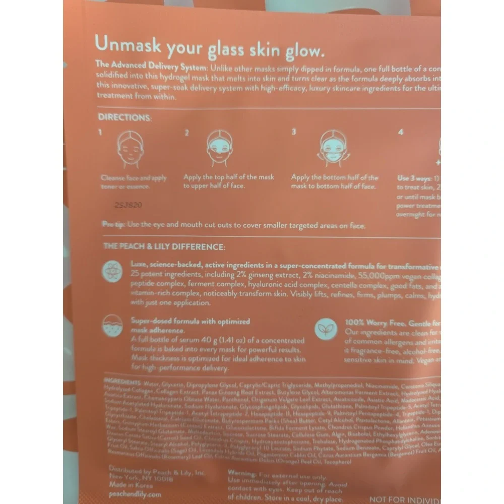 PEACH & LILY Glass Skin Ginseng Collagen Mask - Box of 7 Masks NEW